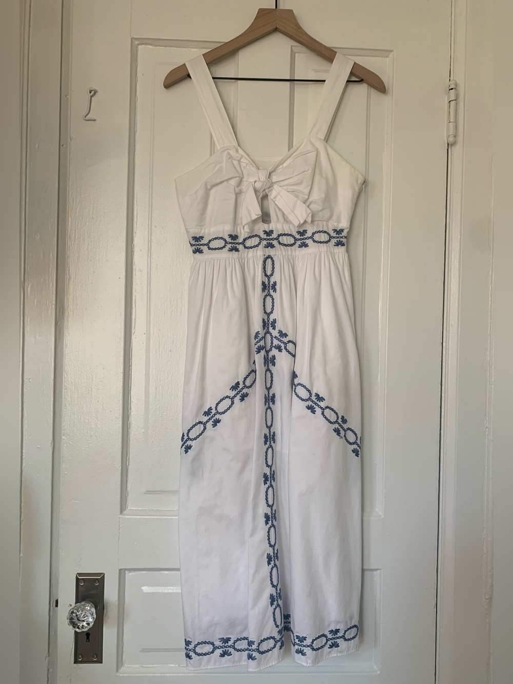 foxiedox White Maxi Dress with Blue Embroidery